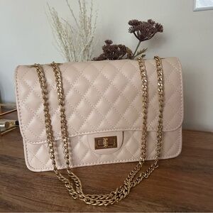 Neutral Tan Quilted Chain Shoulder Bag